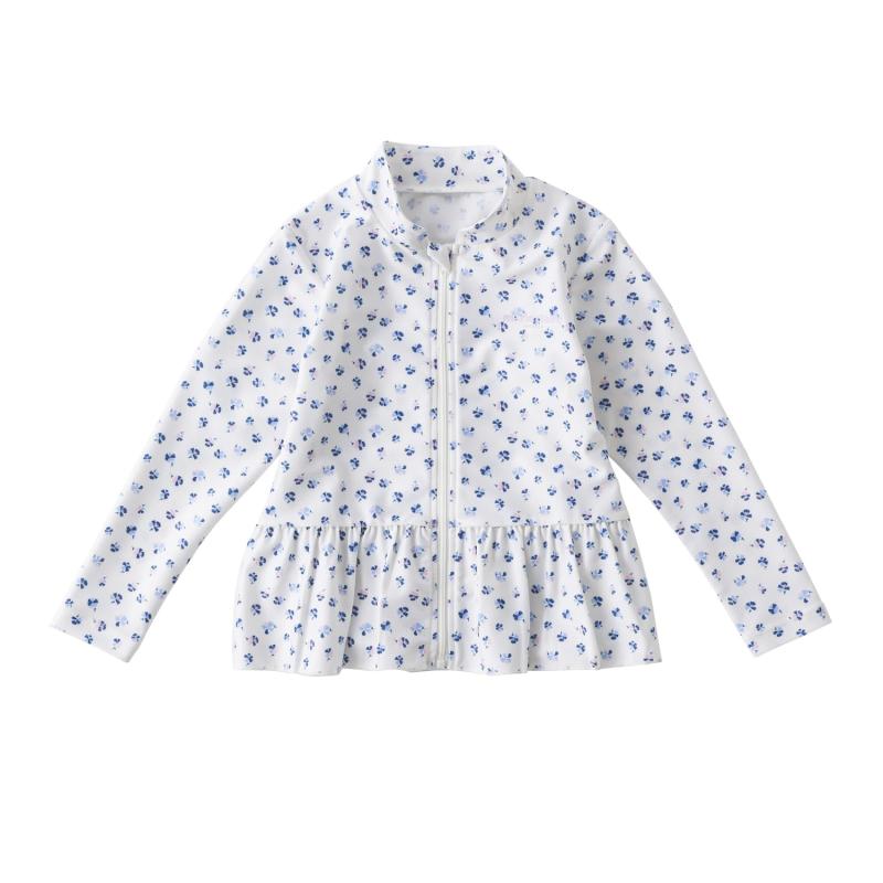 [マリクレール] ラッシュガード 小花柄 裾フリル フード無し フルジップ 125801 ガールズ