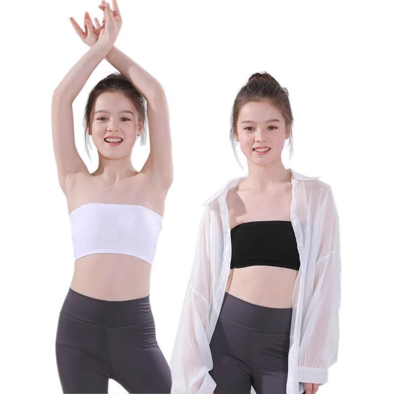 [ZFZTLYEL] ガールズ チューブトップ ストラップ キッズ ジュニア ずれない 落ちない 女の子 ダンス ブラ カップ付き 透明ストラップ ノンワイヤー ベアトップ 子供 ベリーダンス インナー 35-55