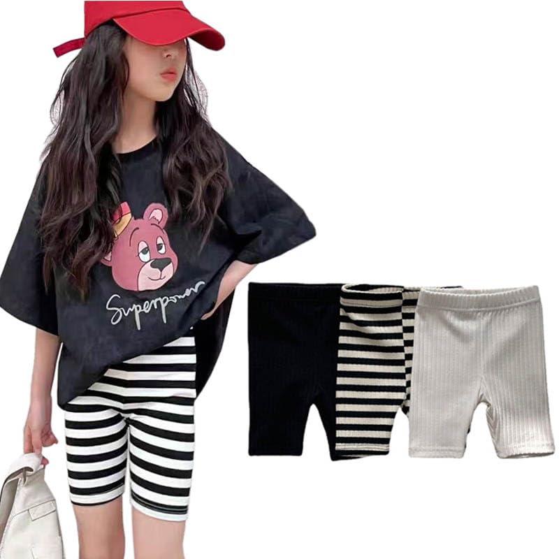 [ZFZTLYEL] ガールズレギンス 子供 5分丈 女の子 ハーフ丈 パンツ スパッツ ボーダー ハーフパンツ インナーパンツ キッズ ズボン 春 夏 秋 伸びる90 100 110 120 130cm