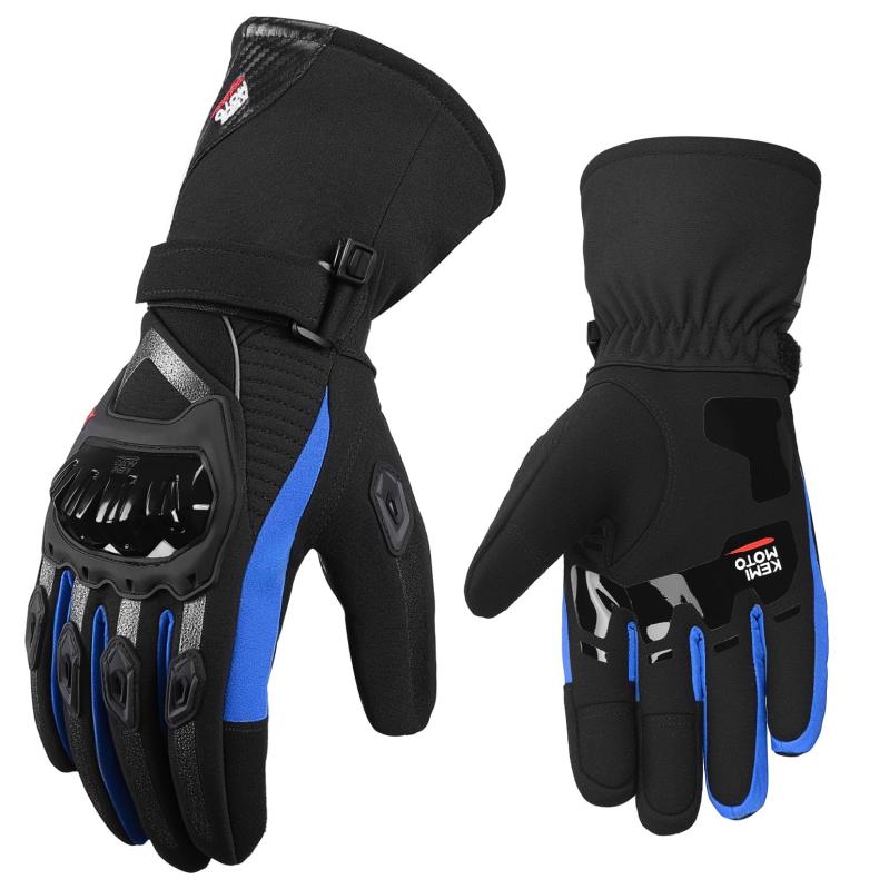 KEMIMOTO バイク グローブ 冬 防寒グローブ バイク 冬用グローブ プロテクター入り オートバイグローブ 秋/冬 スマホ対応 裏起毛 防寒防風防水 クッション付き 滑り止め ブラック/レッド/ブル