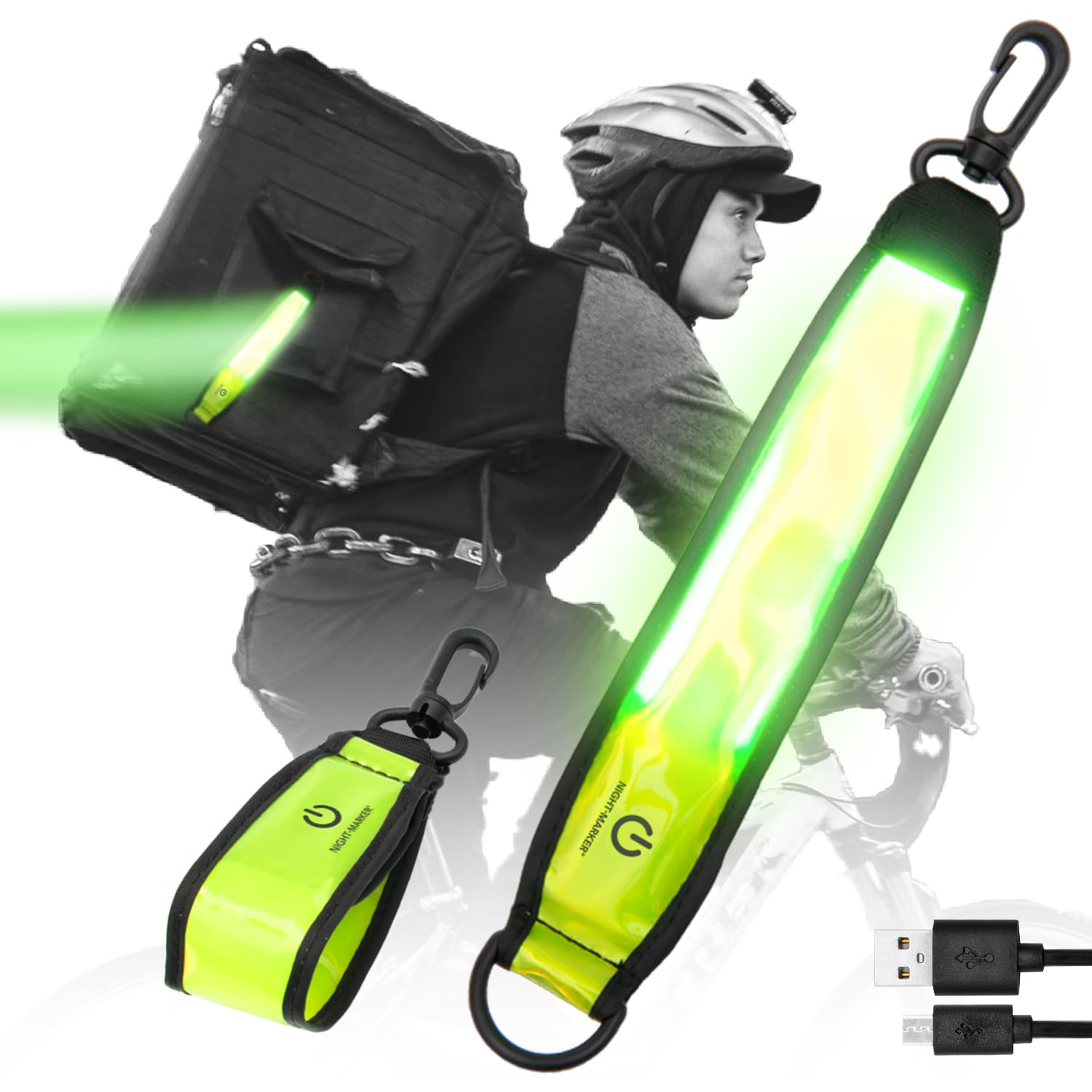 ・機能:LED内蔵、点灯/点滅モード切替可、反射材使用 ・充電時間:約2時間 ・連続使用時間:約8時間(連続点滅) ・サイズ:全長25cm、幅4cm ・重量:29g ・内容物:本体×1点、Type-B USB充電ケーブル×1本