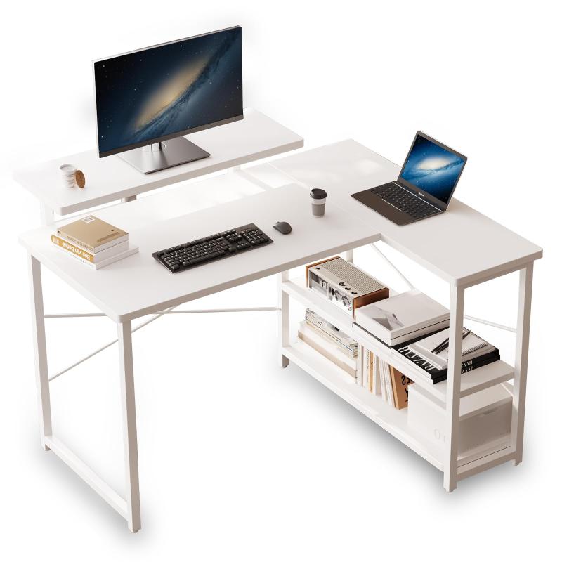 Merytes パソコンデスク 学習机 勉強机 computer desk ゲーミングデスクワークデスクL字デスク 棚 付き pc 省スペース 組立簡単 在宅勤務