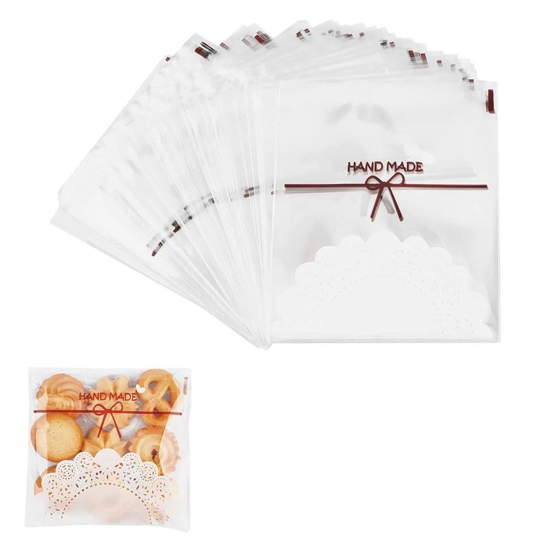 Charming Decoration お菓子袋 半/全透明 100枚入れ クッキー袋 粘着テープ付き 個包装 小分け 厚手 ラッピングバッグ ミニ OPP パン チョコ キャンディー マカロン 製菓用袋