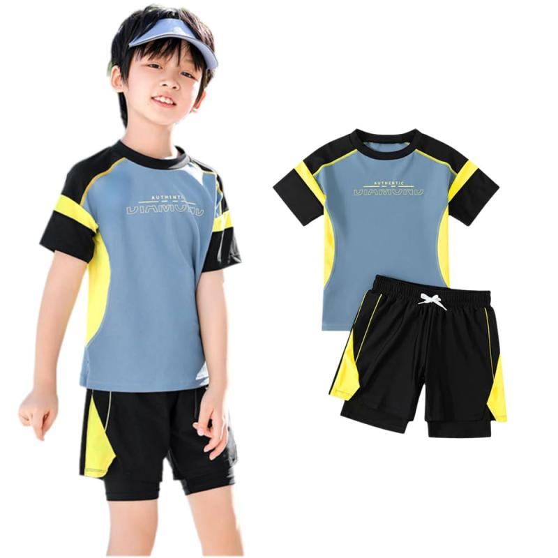 [Akihee] 水着 男の子 上下2点セット 110-160cm キッズ 学生 子供 水着セット スイムウェア 体型カバー 水泳キャップ 人気 水泳 プール 海水浴 海辺 温泉
