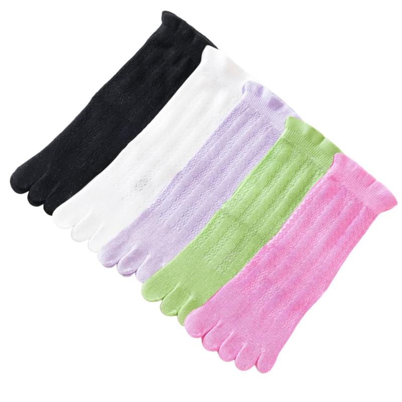 [ZGKULAEAOW] 子供用五本指ソックス 女の子 キッズ メロウ靴下 メッシュ薄手 夏用 クルーソックス くつ下 スポーツソックス ジュニア 5本指 綿 3足/5足組