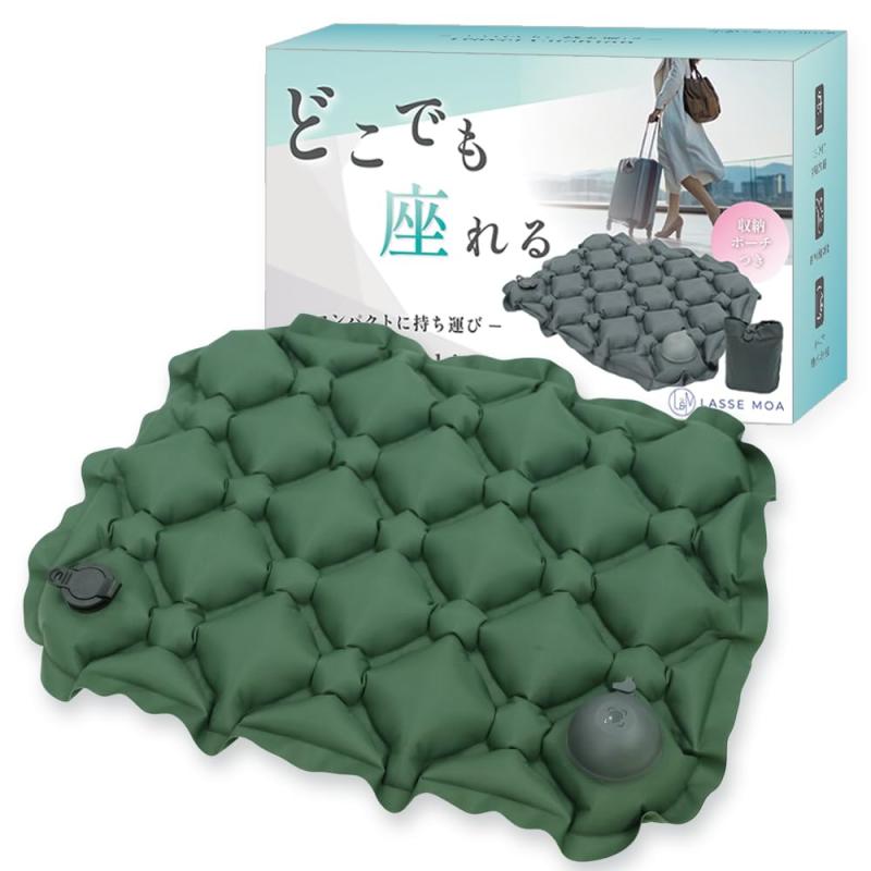 【ポンプでも膨らむxるるぶ掲載】 レジャーシート クッション 厚手 お尻 1人用 エアー 飛行機 座布団 夜行バス 2WAY『底つき感ゼロで快..