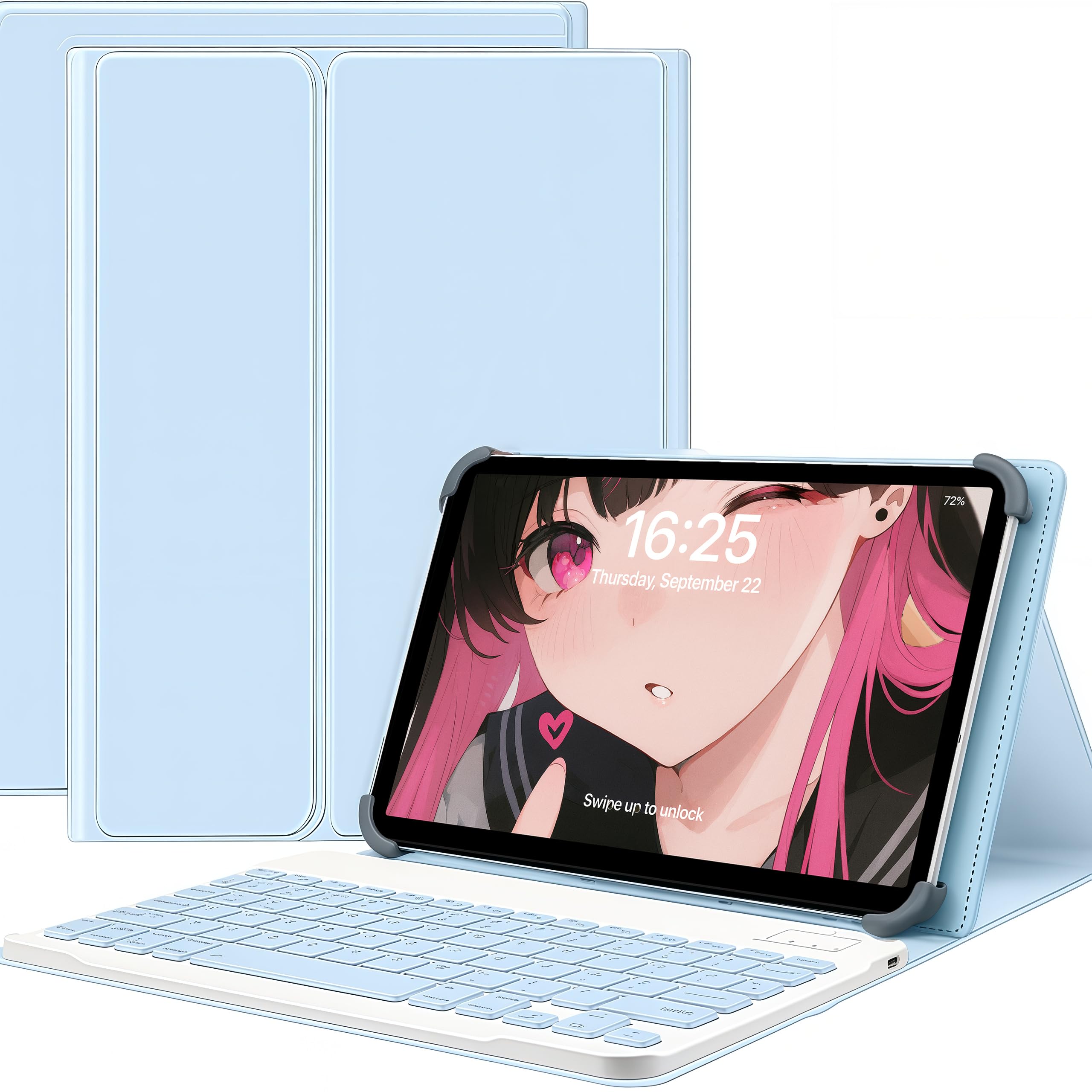 ・対応機種:Galaxy Tab A11+ (11インチ) ・素材:高級PUレザー、TPU ・機能:磁気分離式、スタンド機能 (3段階角度調整)、Bluetooth接続、Type-C充電対応 ・固定方法:四隅TPUフック固定 ・バッテリー容量:500mAh