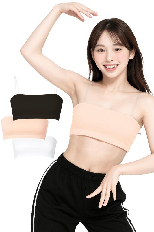 [ARCADY] チューブトップ 取り外せる透明ストラップ ハーフトップ スポーツブラ ジュニア 小学生 中学生