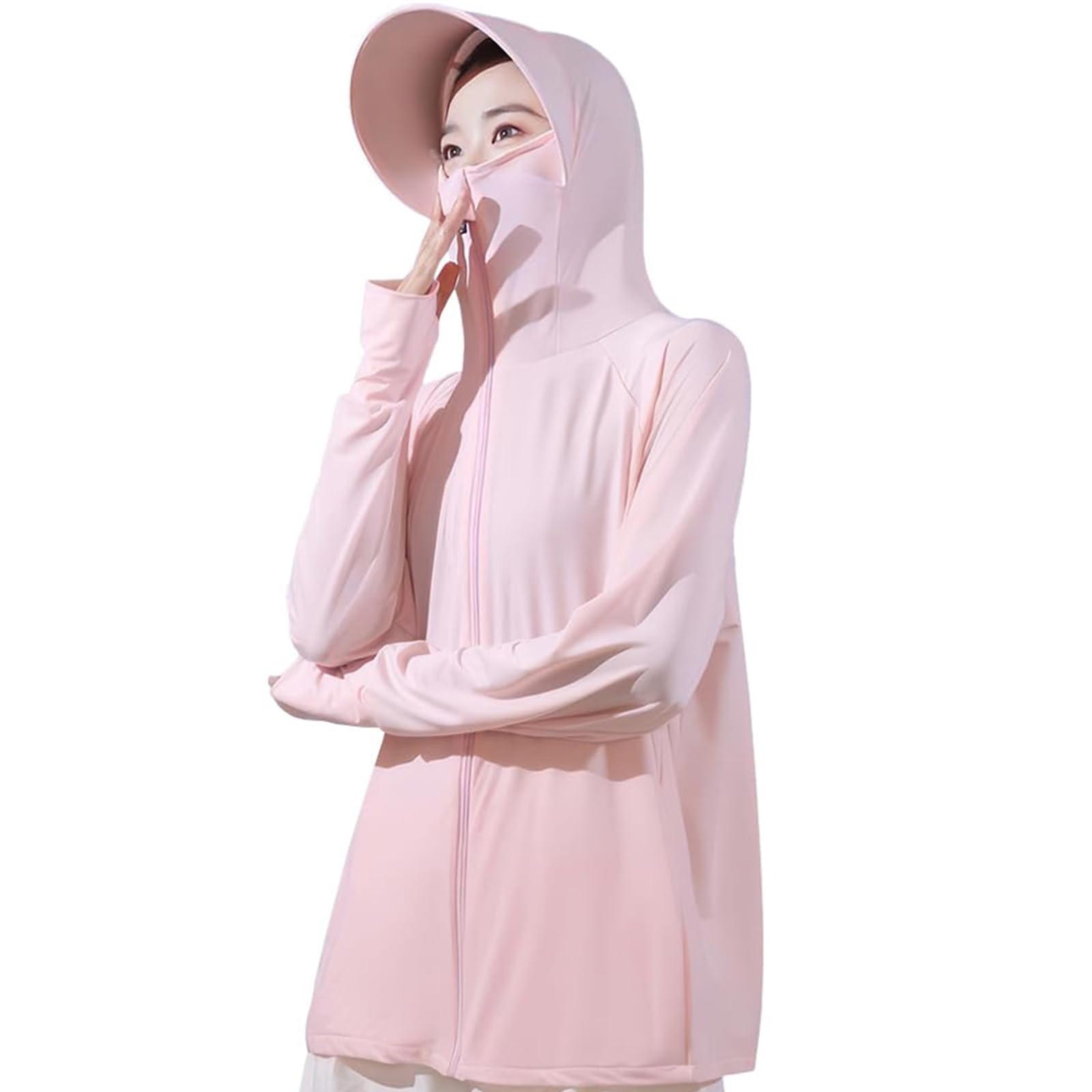 ・サイズ:M (身長150-160cm/体重40-50kg)、L (身長160-170cm/体重50-60kg)、XL (身長165-175cm/体重60-70kg) ・素材:アイスシルク(接触冷感素材) ・機能:伸縮性、接触冷感、通気速乾、UVカット(UPF50+) ・仕様:フード付き(取り外し可能)、袖口サムホール(指穴)付き、帽子背面穴あきデザイン