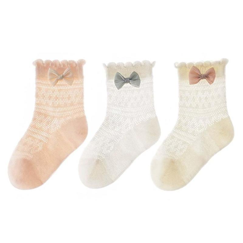[ANNGEBALY] ベビー靴下 赤ちゃん ソックス 3足セット 幼児 夏用 靴下 お姬様 可愛い リボン フォーマル服用 夏の蚊対策用 メッシュ 通気 新生児 出産祝い お誕生日 綿
