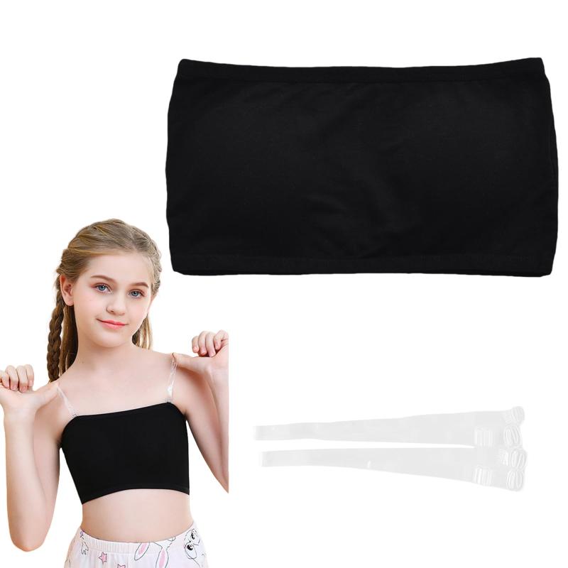 [Kingsie] チューブトップ 子供 ブラジャー ガールズ スポーツブラ パッド付き ジュニアブラ 女の子 カップ付き ハーフトップ ノンワイヤー ずれない ダンス ブラ 小学生 中学生 下着 透明スト