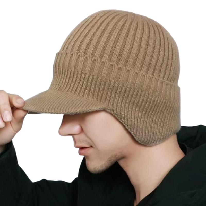 [RUNQIU] メンズ つば付き耳カバー ニット帽 大きいサイズ レディース キャスケット ゆったり 耳あて 小顔効果 男女兼用 帽子 防寒キャップ 毛糸帽子 暖かい耳保護