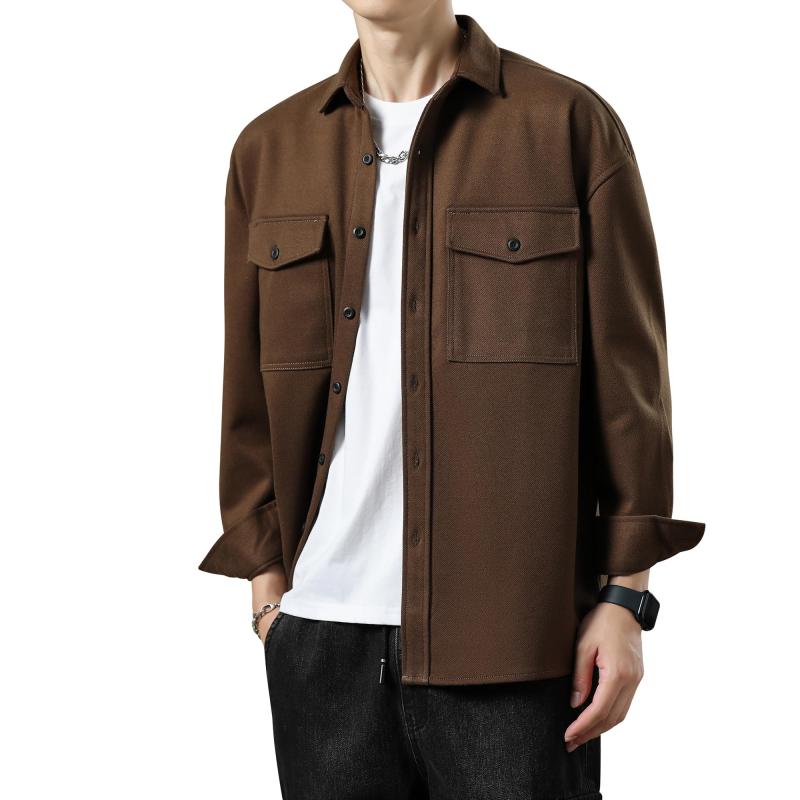 [W Wonyo] シャツジャケット メンズ 長袖 ネルシャツ 肉厚 チクチクしない ウール調 無地 カジュアル しゃつ あったか 大人 トップス 保温 蓄熱 ロングスリーブ 上着 レギュラーカラー ブラウ