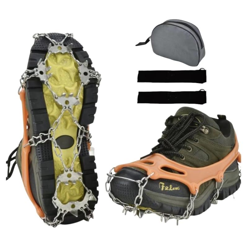 アイゼン チェーンスパイク 24本爪【プロ登山家監修】 201ステンレス製 スノースパイク 凍結道路 雪山 登山 ハイキング 氷釣り 転倒防止 耐寒性 耐久性 収納袋付き 男女兼用