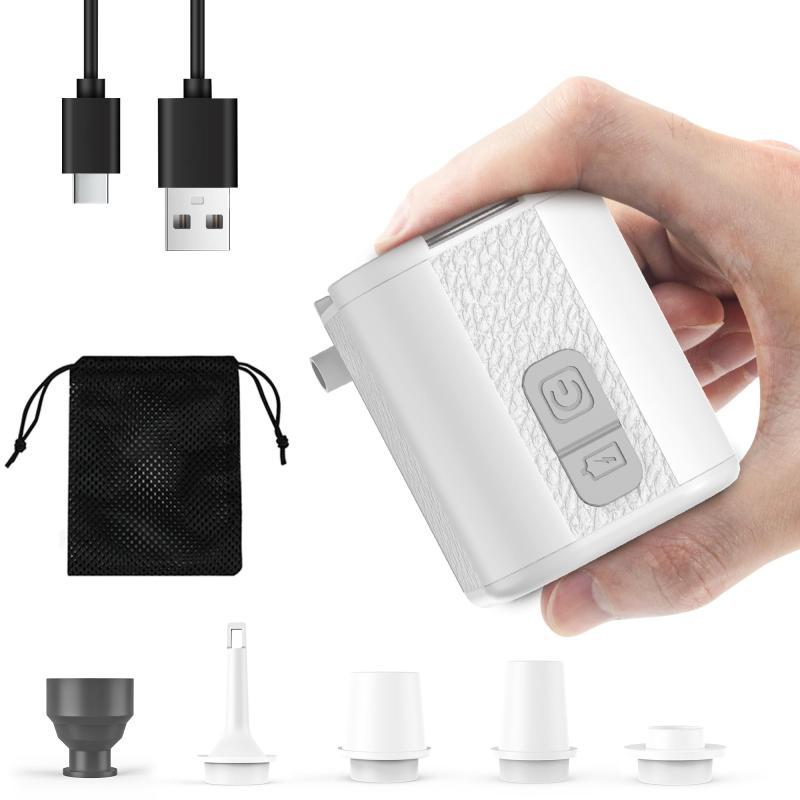 エアーポンプ 電動 空気入れ・空気抜き 携帯式エアーポンプ【5つのノズル＆ライト付＆収納袋付】USB充電式 超軽量 4Kpa 空気入れ 空気抜く 浮き輪 エアベット 真空袋 適用 (black)