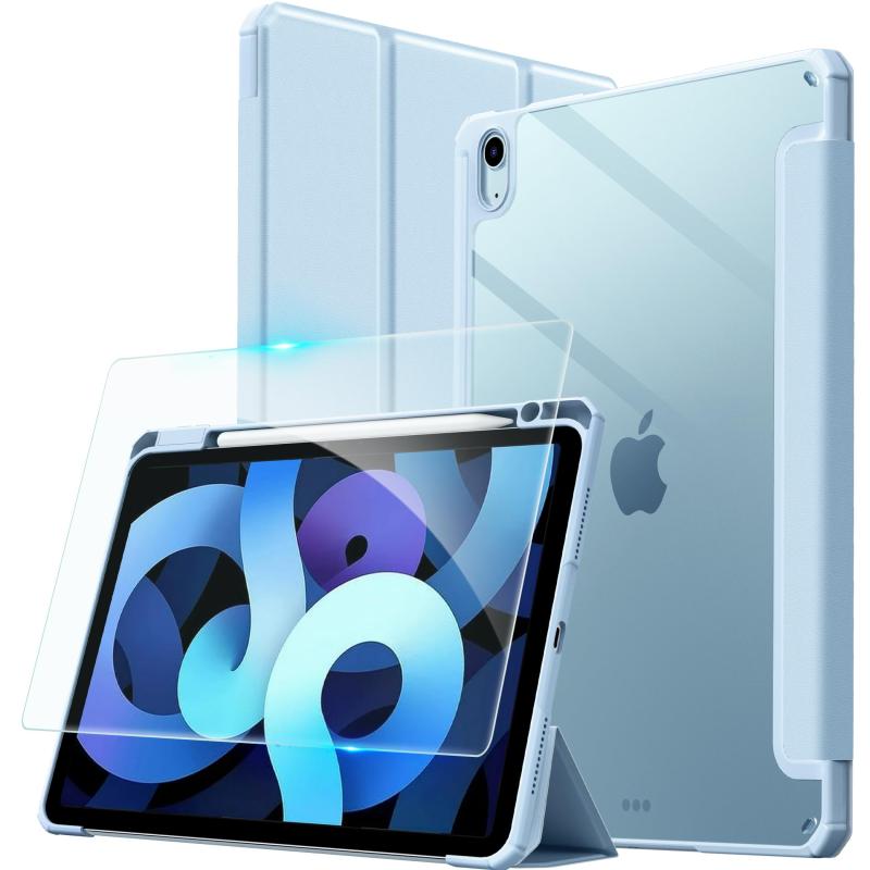 [iPad air 11インチ ケース ガラスフィルム セット ペン収納]CACOE iPad air M3/M2(2025/2024) iPad Air 第5/4世代 (2022/2020) 10.9 インチ アイパッド用 透明ケース