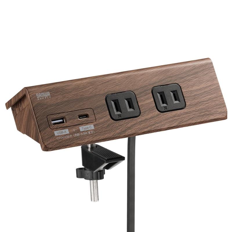 サンワダイレクト 電源タップ USB充電 AC4個口 USB-C搭載 USB-A搭載 一括集中スイッチ 3m クランプ固定 ブラック 700-TAP047UC-3BK(2.0)