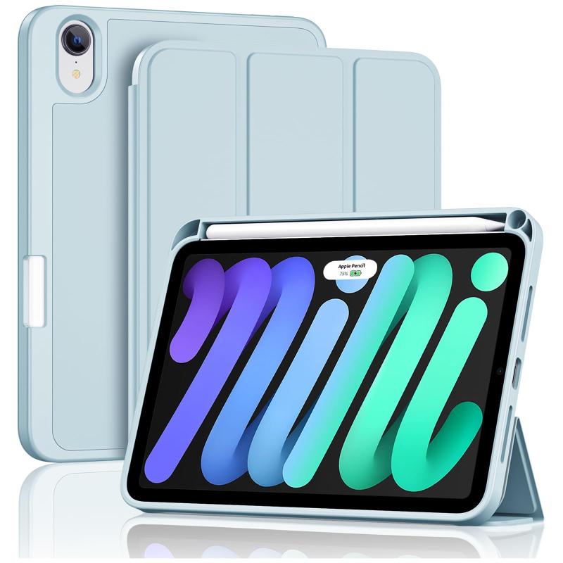 ProCase iPad Mini A17 Pro 第7世代 (2024発売) Mini6 第6世代 (2021発売) ケース 8.3インチ ペンホルダー付き オートスリープ/ウェイク機能 耐衝撃 三つ折りスタンド 適用機種：iPad Mini A17