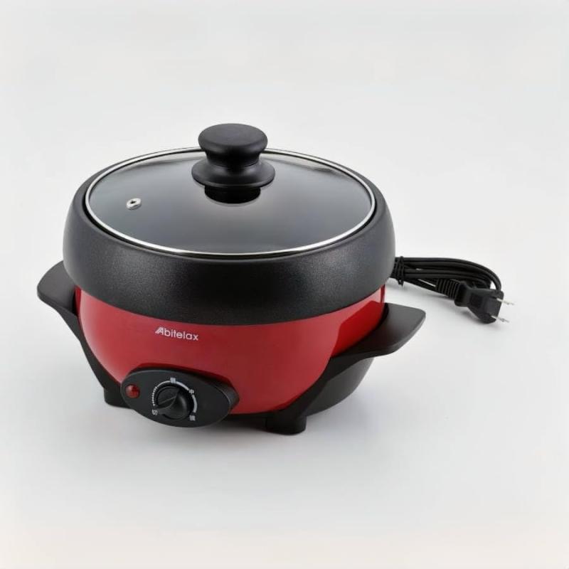 アビテラックス ミニグリル鍋 1人用 1台3役 「煮る」「 焼く」 「蒸す」小型 一人暮らし 深鍋 おしゃれ 着脱式 丸洗い フッ素加工 レッド