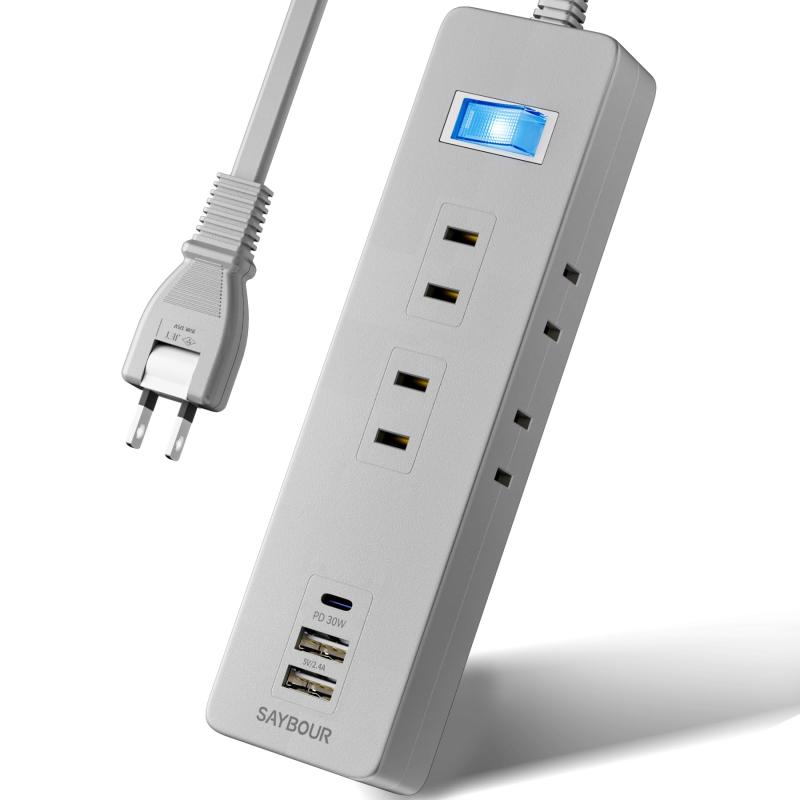 SAYBOUR 延長コード 電源タップ USB 急速充電 PD 30W コンセント 6個 雷ガード スイッチ 木目調 LC-6C1S-2A1C
