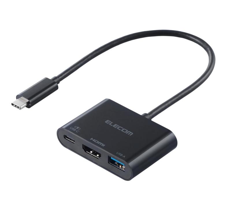エレコム USB-C ハブ ドッキングステーション 3in1 PD対応 100W HDMI 4K30Hz 高速データ転送 5Gbps ブラック DST-W11