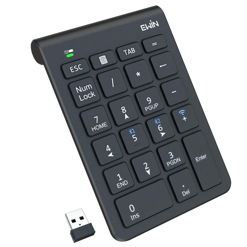 Ewin テンキー Bluetooth/ 2.4G接続 numlock非連動 ワイヤレス 数字キーボード 2台デイバス接続 Bluetoothキーボード 超薄型 左手デバイス 片手デバイス ショートカットキー 日本語対応 iOS iPadOS Windo