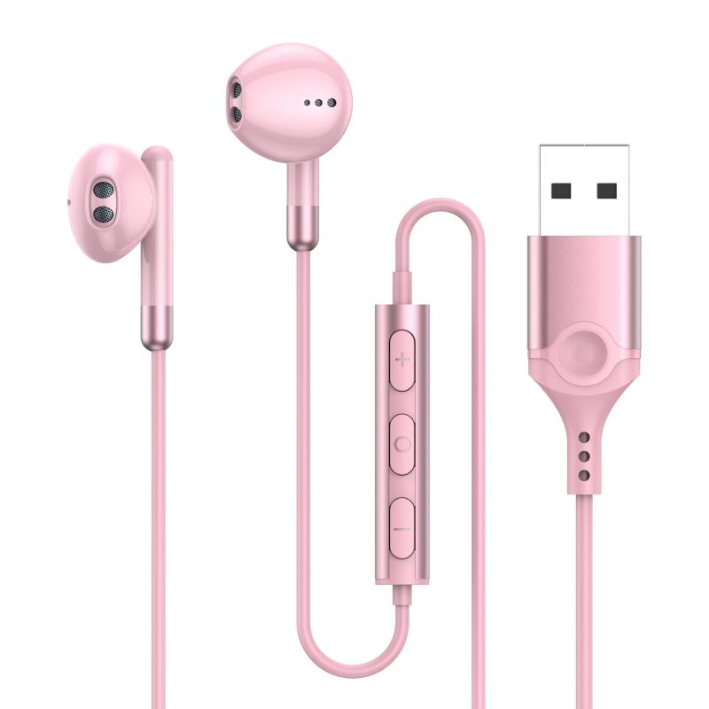 イヤホン マイク USB 有線 ヘッドセット 【2.3m】 マイク付きイヤホン