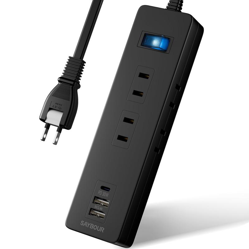 SAYBOUR 電源タップ USB 延長コード 急速充電 PD 30W コンセント 6個 雷ガード スイッチ 黒 LC-6C1S-2A1C