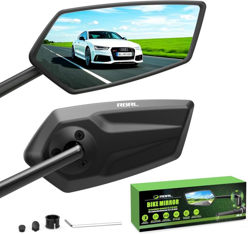 RBRL バイクミラー、360°調整可能な安全リアビュー自転車ミラー、高精細ワイドアングル大型ハンドルリ..