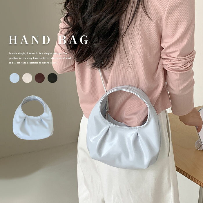 樂天商城 - ハンドバッグ レディース 小さめ ショルダーバッグ 2way フリルバッグ フェイクレザー 肩掛け 斜め掛け 手提げバッグ 大人 ハーフムーン型 カバン ミニハンドバッグ 合皮 軽量 通勤 オフィス お出かけ シンプル ガーリー ブルー オフホワイト ブラック 送料無料