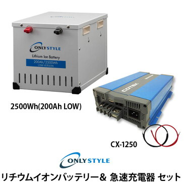 リチウムイオンバッテリー ＋ 急速充電器 セット「リチウムイオンバッテリー2500Wh LOW-version (200Ah)」「COTEK 急速充電器 CX-1250」(レビュー投稿お願い価格)