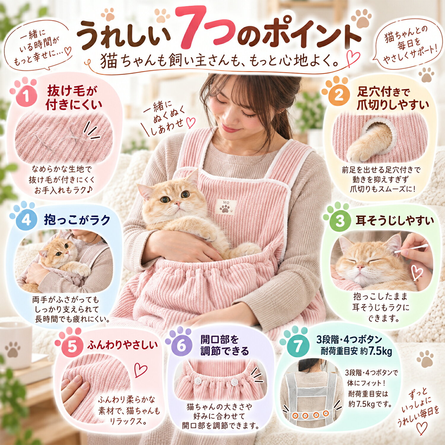 アビシニアン Abyssinian 猫用抱っこエプロン 抱っこバッグ ペット用 だっこ紐 足穴付き 爪切り 耳掃除 お世話用品 onlythebestpet-10019322 Only the best PET Shop サンプル画像3