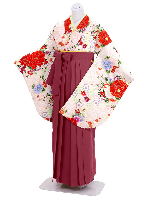 【レンタル】卒業式袴レンタル　ピンク青海波地ぼたん×えんじ