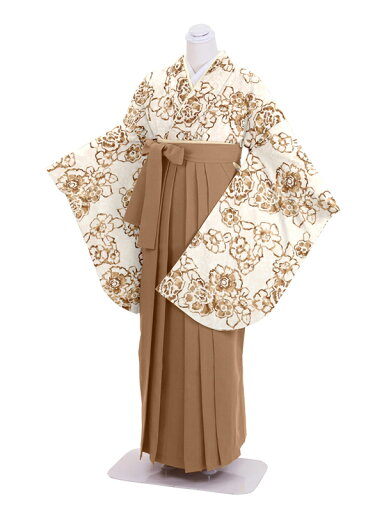 【レンタル】卒業式袴レンタル 白金花×濃ベージュ 【レンタル】卒業式袴レンタル 白金花×濃ベージュ