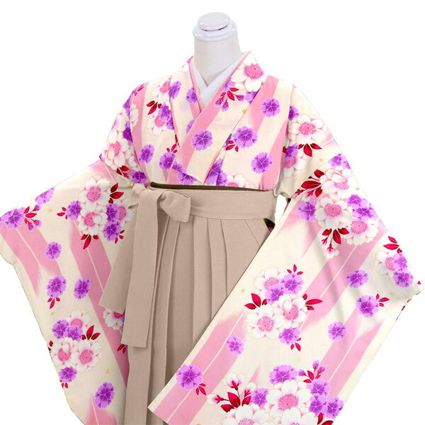 【レンタル】卒業式袴レンタル　アイボリー桜×グレージュ