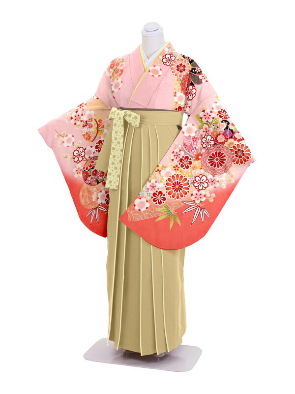 【レンタル】卒業式袴レンタル　桜地菊鞠×ベージュストライプ