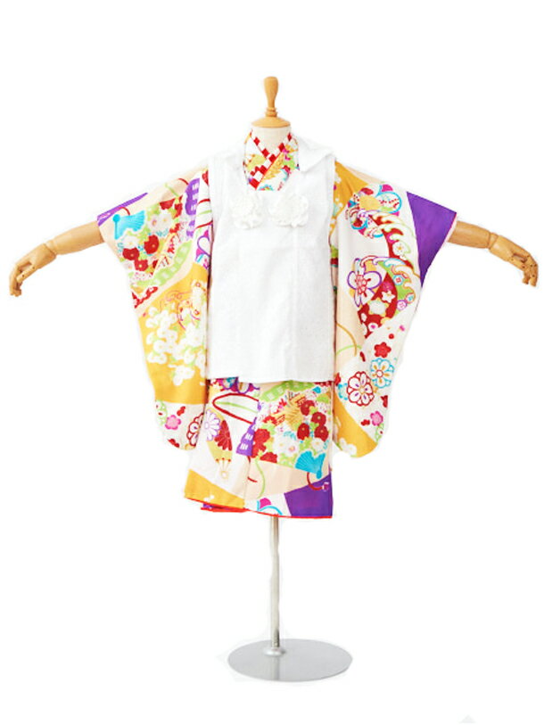 【レンタル】3歳女被布 黄色 七五三レンタル 女の子 2~3歳着物フルセット 被布 被布セット 着物 子供着物 貸衣装 着物レンタル きもの 753