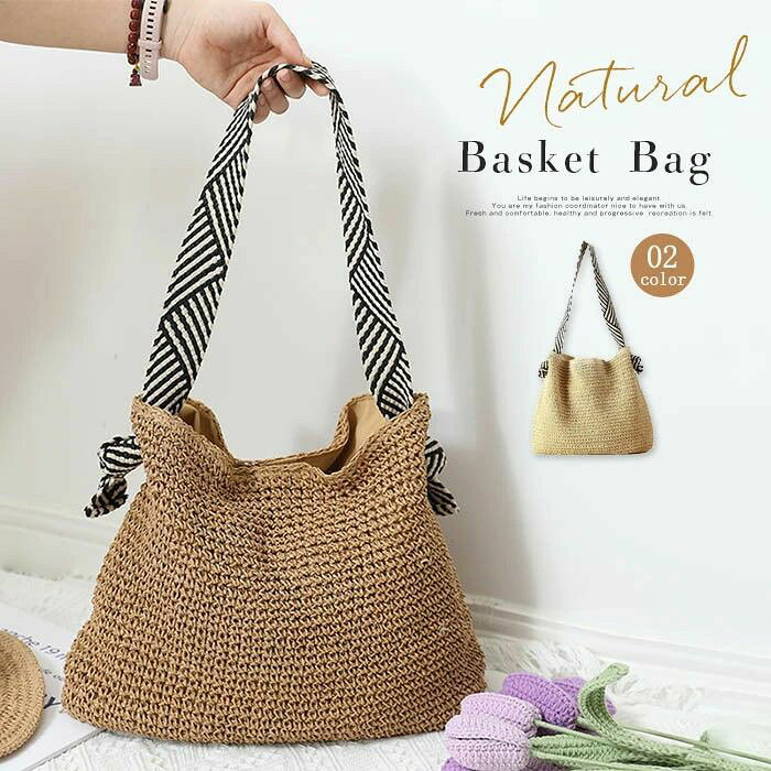 Handbag Type - リゾート 籠バッグ カバン 肩掛け カゴバッグ 大容量 バスケット 編みバッグ トートバッグ 大きめ レディース トート かごバッグ