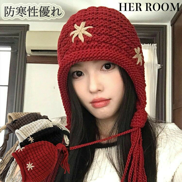 Rakuten - ニット帽 レディース 冬 帽子 防寒 耳当て 耳当て付き 小顔効果 ケーブル編み ふわふわ 大きいサイズ フェイクファー ボンボン 5