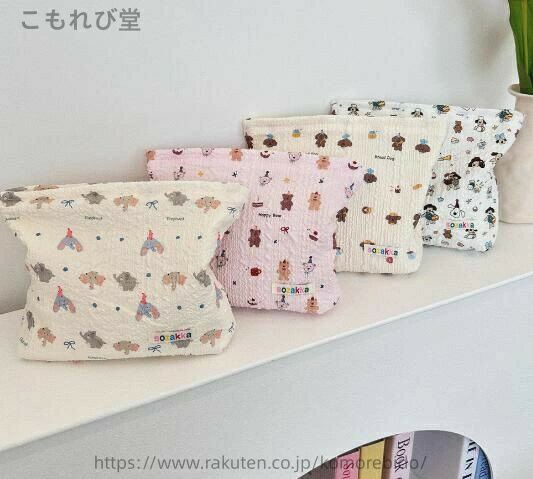 Rakuten - カラフル　くま　マルチ　ポーチ　4色　大きい　大きめ　大容量　ベア　ロゴ　おしゃれ　可愛い　韓国　雑貨　北欧　メイクポーチ　化粧品　おむつポ