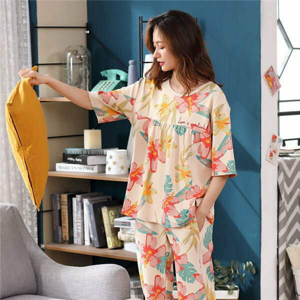 部屋着 上下セット 可愛い トップス パジャマ バレンタイン パンツ ホテル 総柄 春夏用 ルームウェア パジャマ レディース