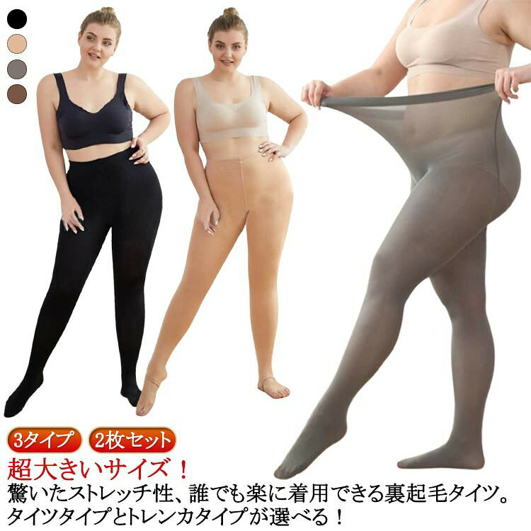 着圧 超大きいサイズ トレンカ ストッキング風 2枚セット レギンス 厚手 タイツ レディース 裏起毛 肌色 フェイクタイツ