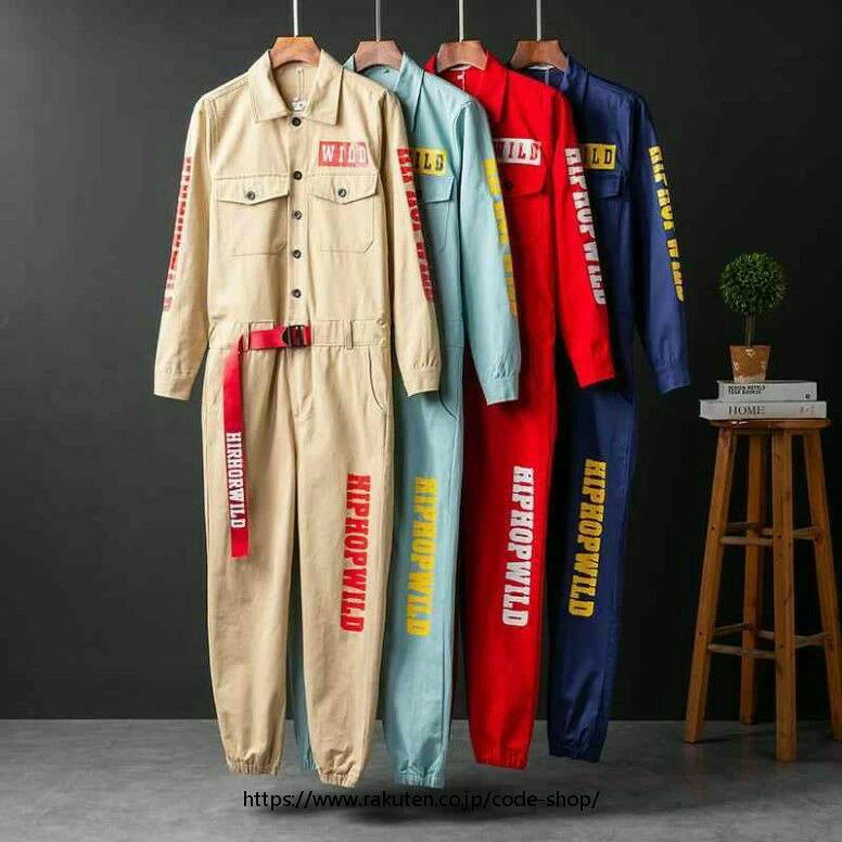 Overalls - ツナギ 春秋 作業服 プリント ジャンプスーツ メンズ レディース 個性的 オーバーオール