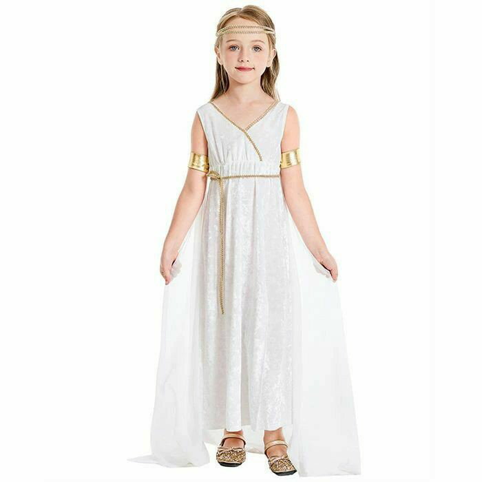 Dresses - ワンピース 子供 ハロウィン 衣装 女の子 キッズ コスチューム ギリシア 神話 女王 女神に変身 コスプレ 仮装 コスプレ衣装 ロングワンピース マキシ丈 5点セット ワンピ エプロン付き ベルト付き 腕輪 髪・り 可愛い ハロウィン衣装 変装 ステージ衣装 万聖節 110-155cm