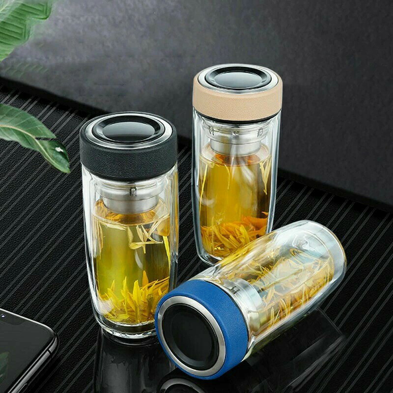 Rakuten - ガラス 水筒 ガラスボトル 350ml 450ml 直飲み 耐熱ガラス 二重構造 ティーボトル 茶こし付き ポータブル トラベル マグ ティータンブラー ウォーターボトル 男の子 女の子 おしゃれ 大人 贈り物 ギフトに最適な軽量デザインで持ち運び便利