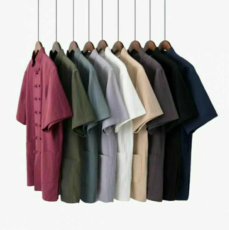 メンズトップスカーディガン武術服唐装漢服太極拳服半袖チャイナコートチャイナボタン無地薄手シャツ綿..