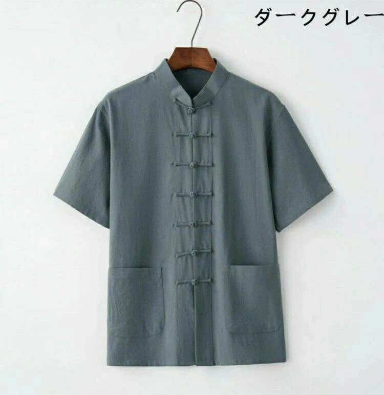 メンズトップスカーディガン武術服唐装漢服太極拳服半袖チャイナコートチャイナボ...