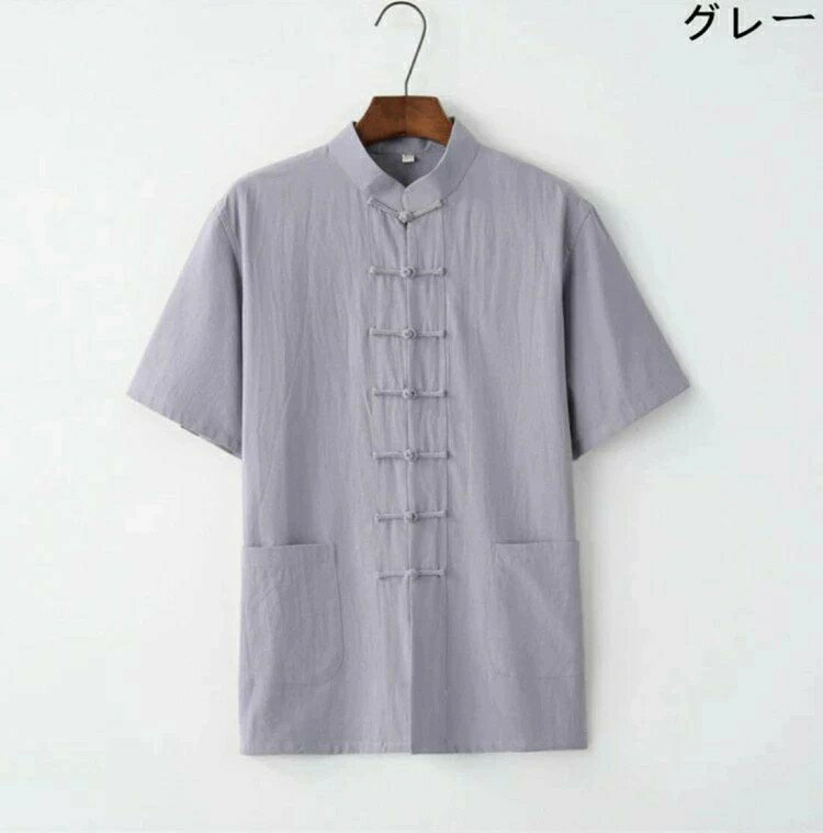 メンズトップスカーディガン武術服唐装漢服太極拳服半袖チャイナコートチャイナボ...
