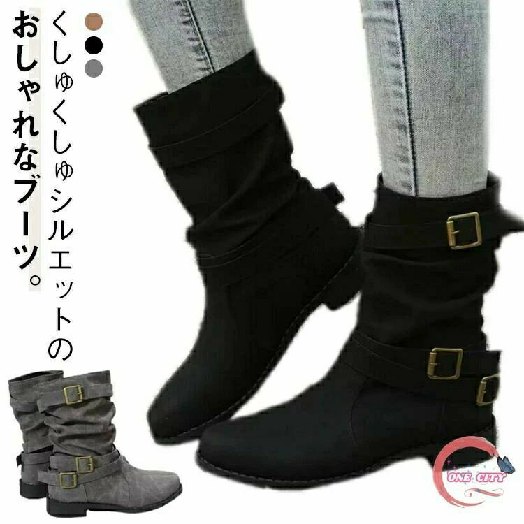 エンジニアブーツ ぺたんこ 春 ミドル丈 歩きやすい レディース ルーズ ブーツ ショートブーツ 疲れない フラット エンジニアブーツ 秋 冬 大きサイズ