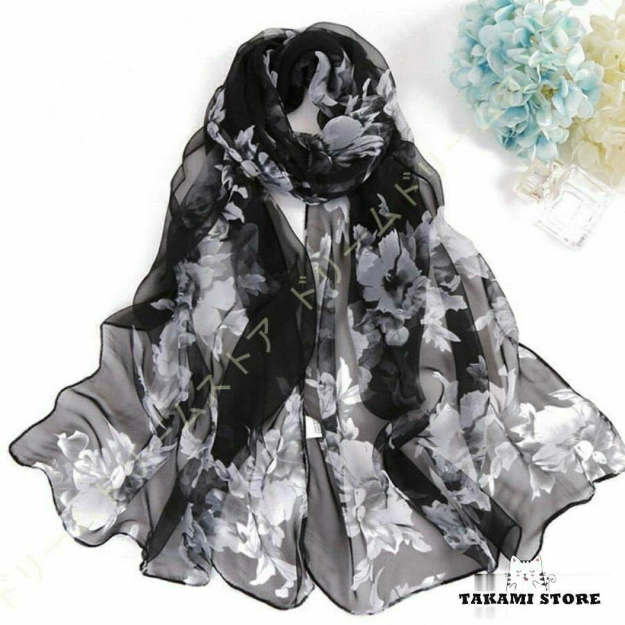 スカーフシルク レディース 上品 プリント 花柄 絹マフラー 大判ストール 薄手 日焼け止めショール 海辺 お洒落 春夏秋冬 旅行 通勤用 肌触り 冷房対策